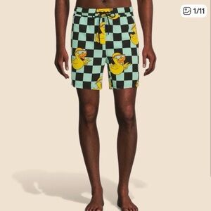 NEFF Mens Shorts Large Rubber Duck Sunglasses Checker Swim Trunks Board Shorts